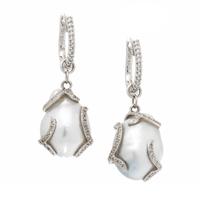 Cultured Baroque Pearl, Diamond, and White Gold Convertible Earrings