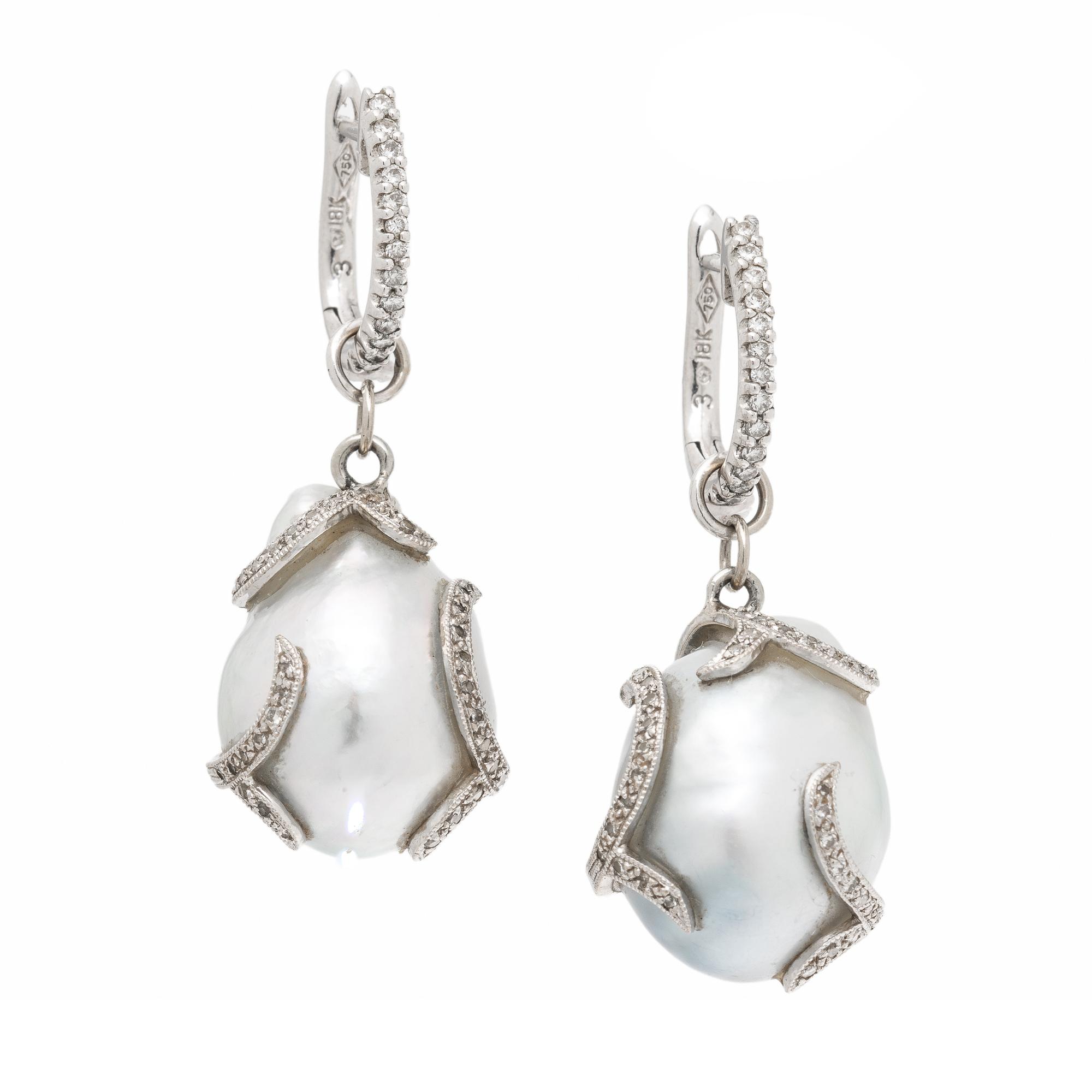 Cultured Baroque Pearl, Diamond, and White Gold Convertible Earrings
