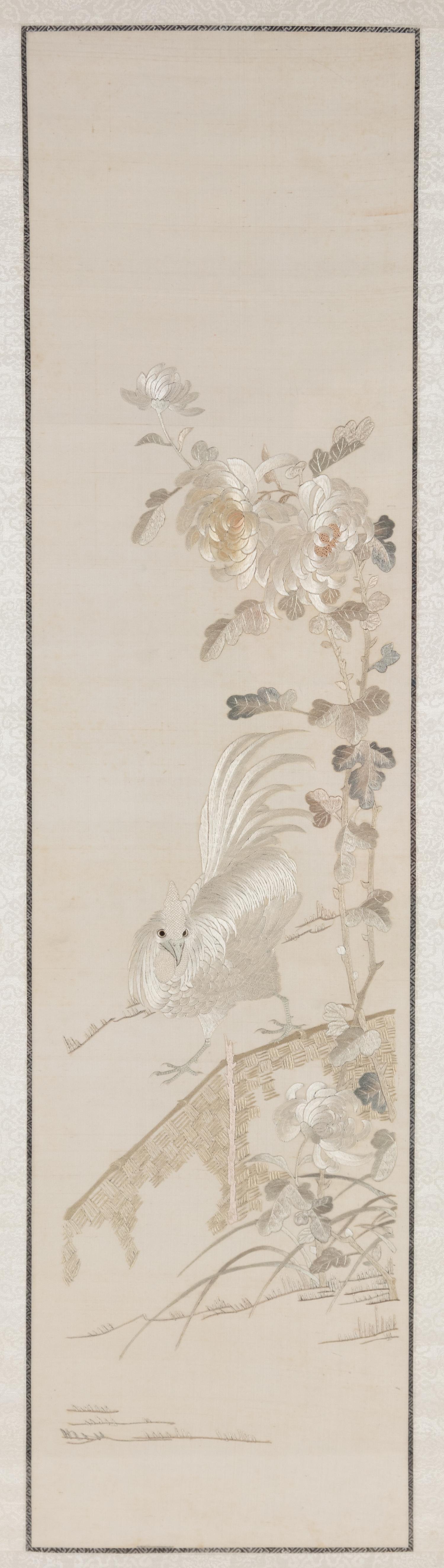 An Embroidered Silk ‘Cockatiel’ Panel