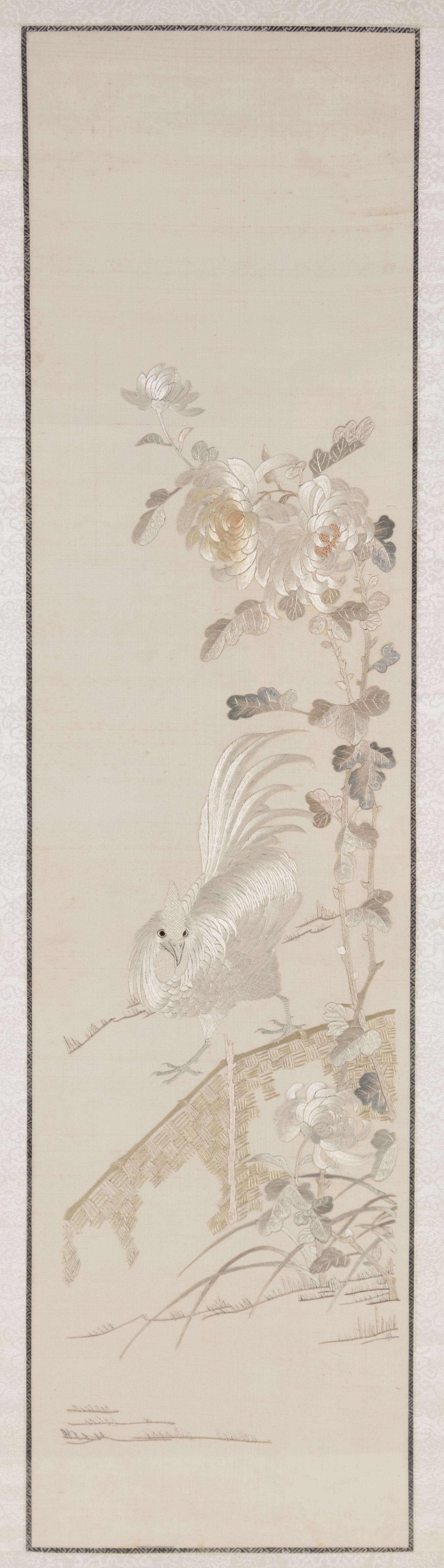 An Embroidered Silk ‘Cockatiel’ Panel