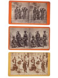[EARLY PHOTOGRAPHY]. PALMER, J.A. (1825-1896), and HAVENS, O. Pierre (1838-1912), photographers. A group of 3 stereoviews of African American subjects, incl. "Chimney Sweeps" and "Cake Mary." Ca 1870s-1880s.