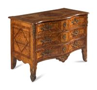 A Continental Gilt Bronze Mounted Burlwood Serpentine Commode