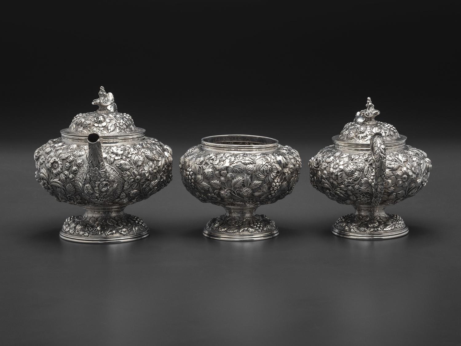 An American Repousse Silver Six-Piece Tea and Coffee Service