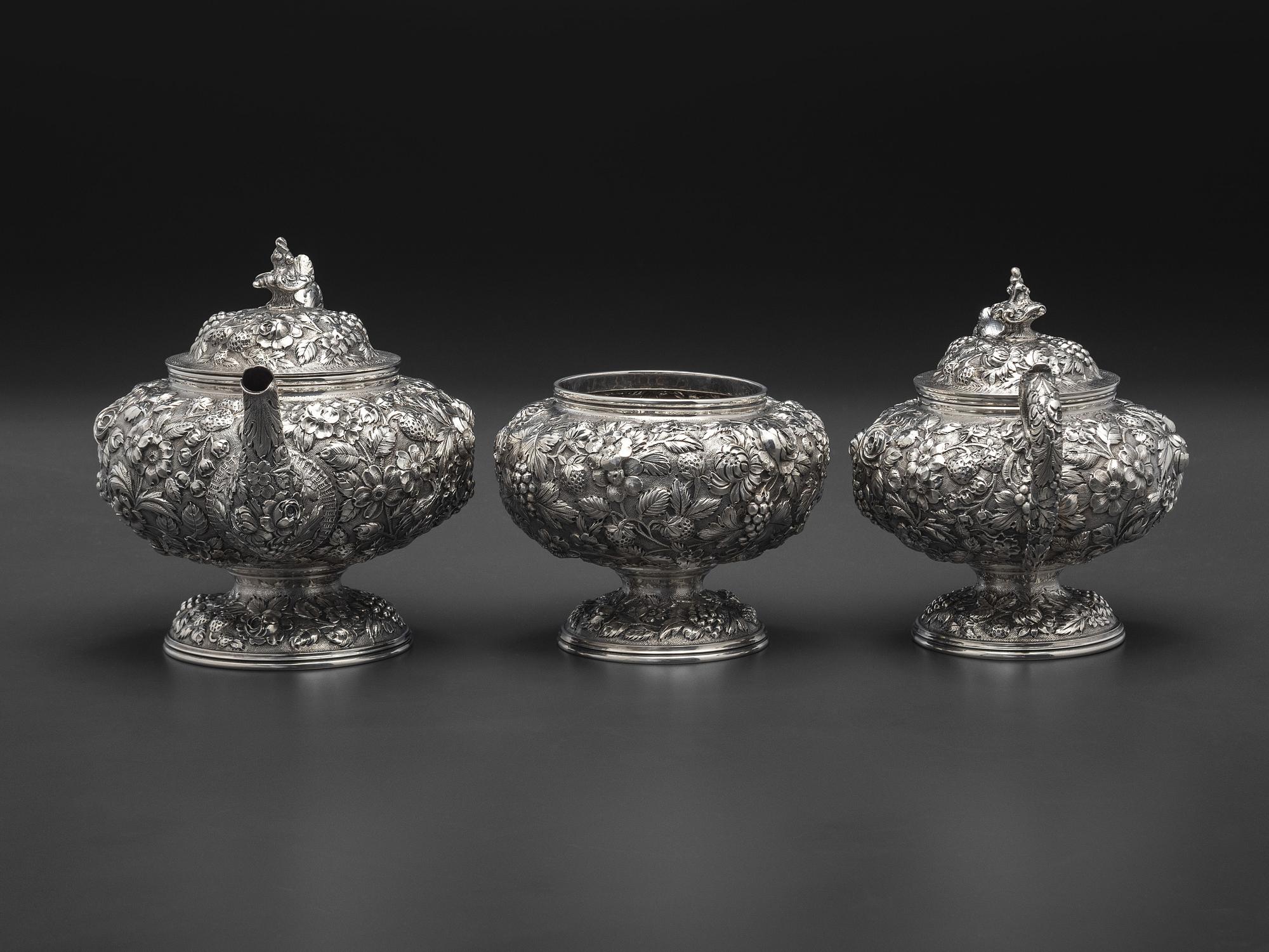 An American Repousse Silver Six-Piece Tea and Coffee Service