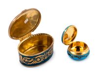 A Sèvres Style "Jeweled" Porcelain Snuff Box and a French Guilloché Enameled Snuff Box