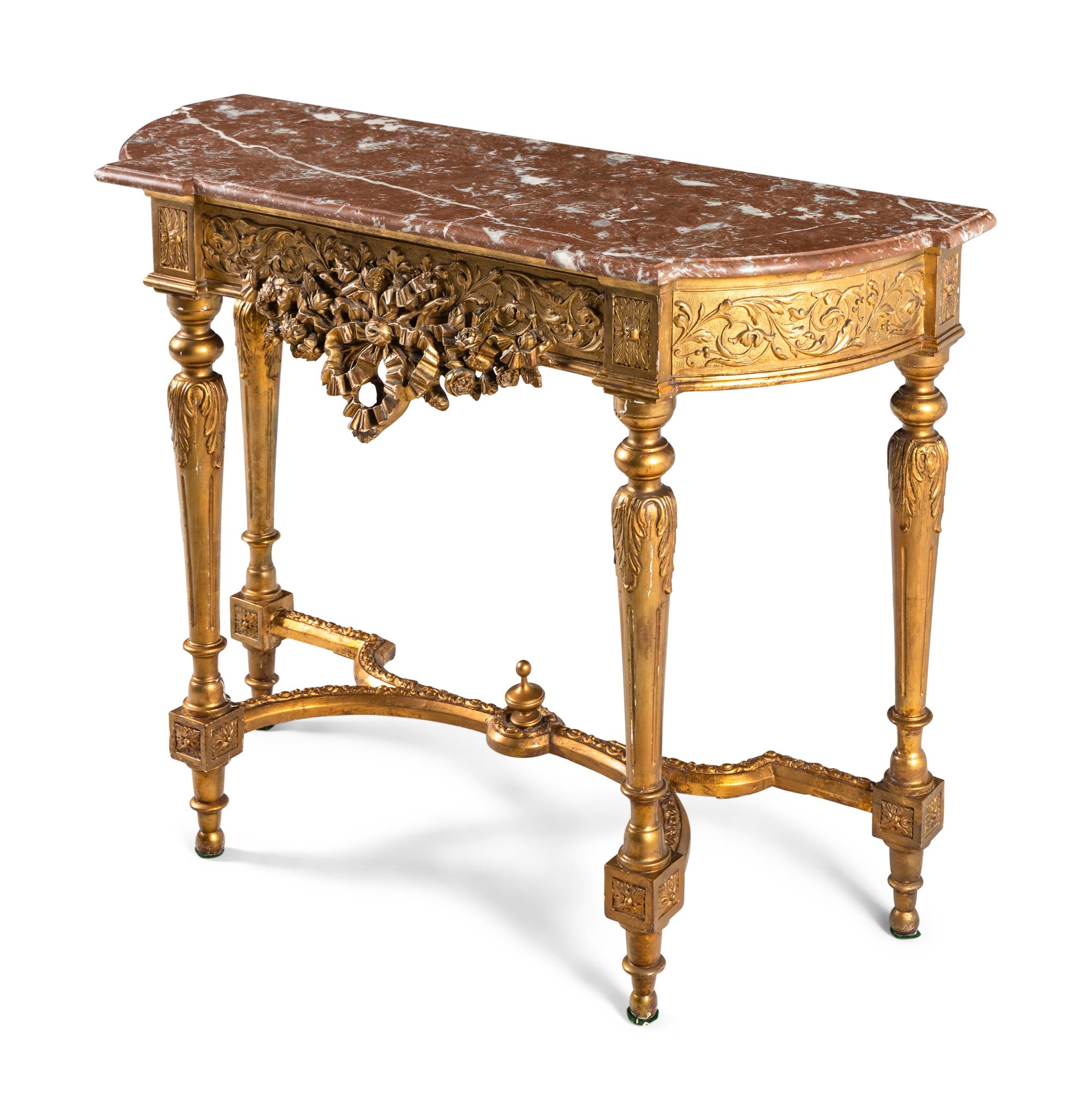 A Louis XVI Style Giltwood Marble-Top Pier Table