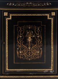 A Napoleon III Brass and Pewter Inlaid Ebonized Marble-Top Cabinet
