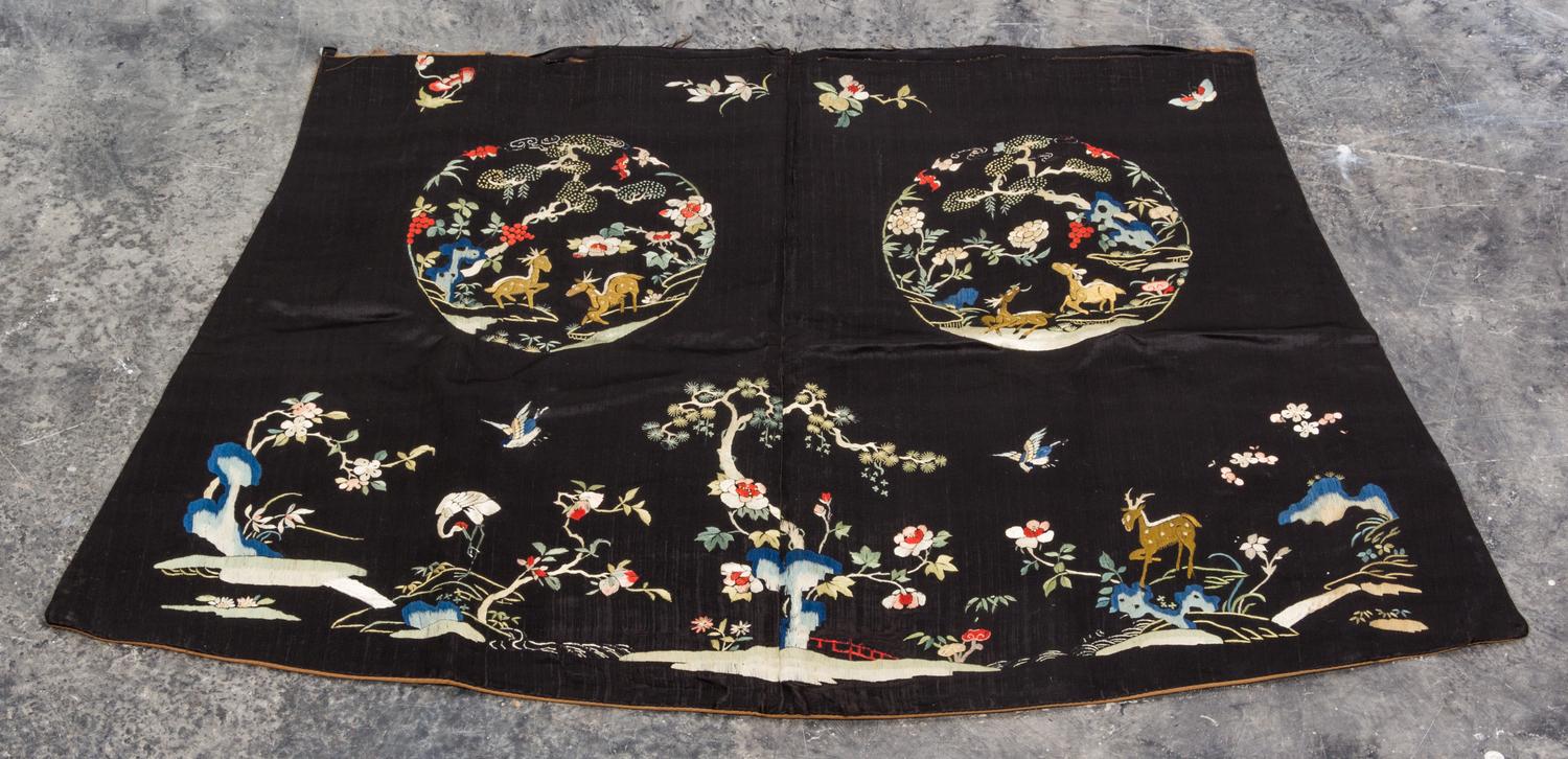 A Chinese Embroidered Silk Panel Height 23 1/2 x width 37 inches. — 19TH CENTURY