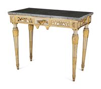 A Pair of North European Neoclassical Gilt and Cream-Painted Console Tables
