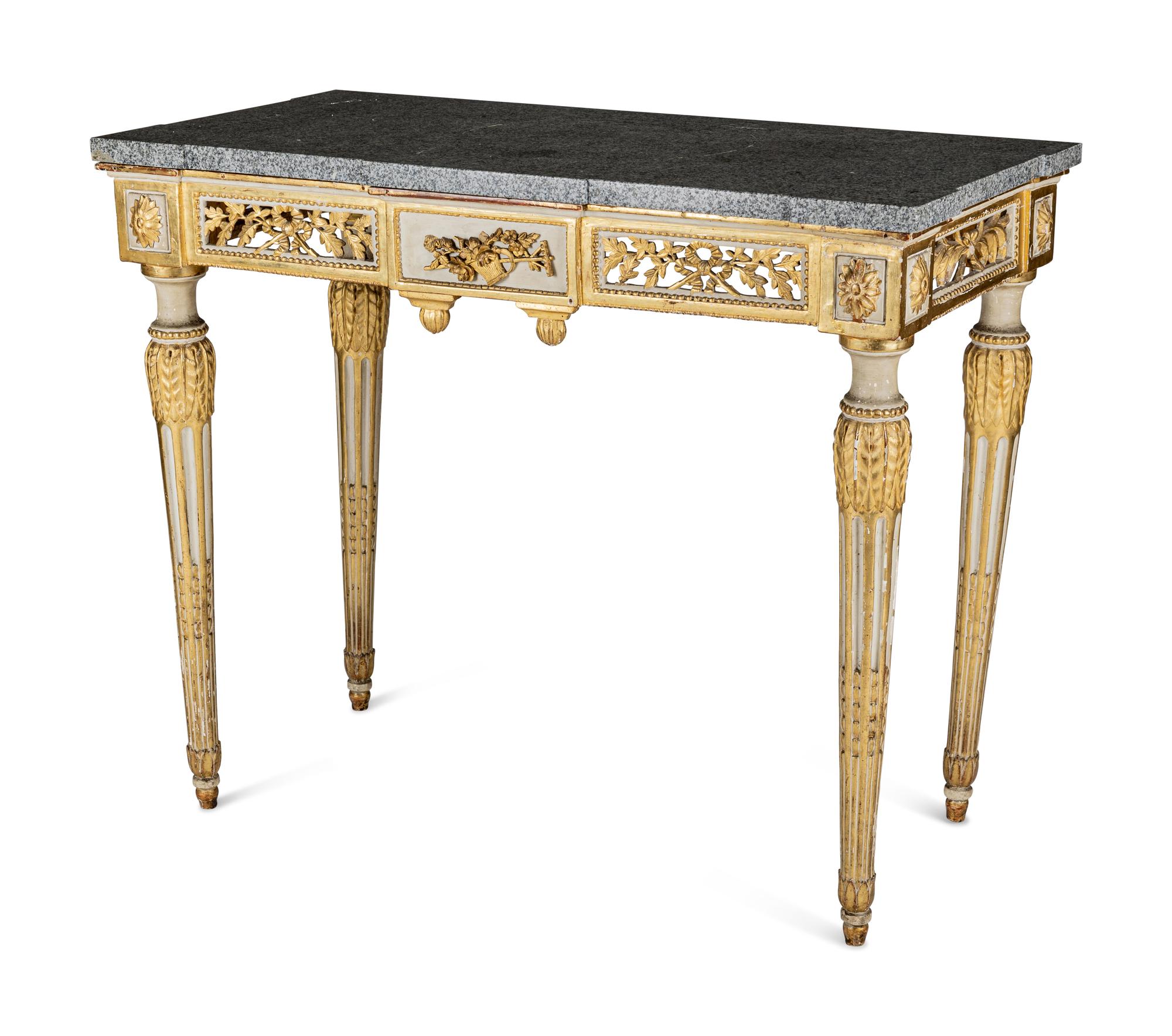 A Pair of North European Neoclassical Gilt and Cream-Painted Console Tables