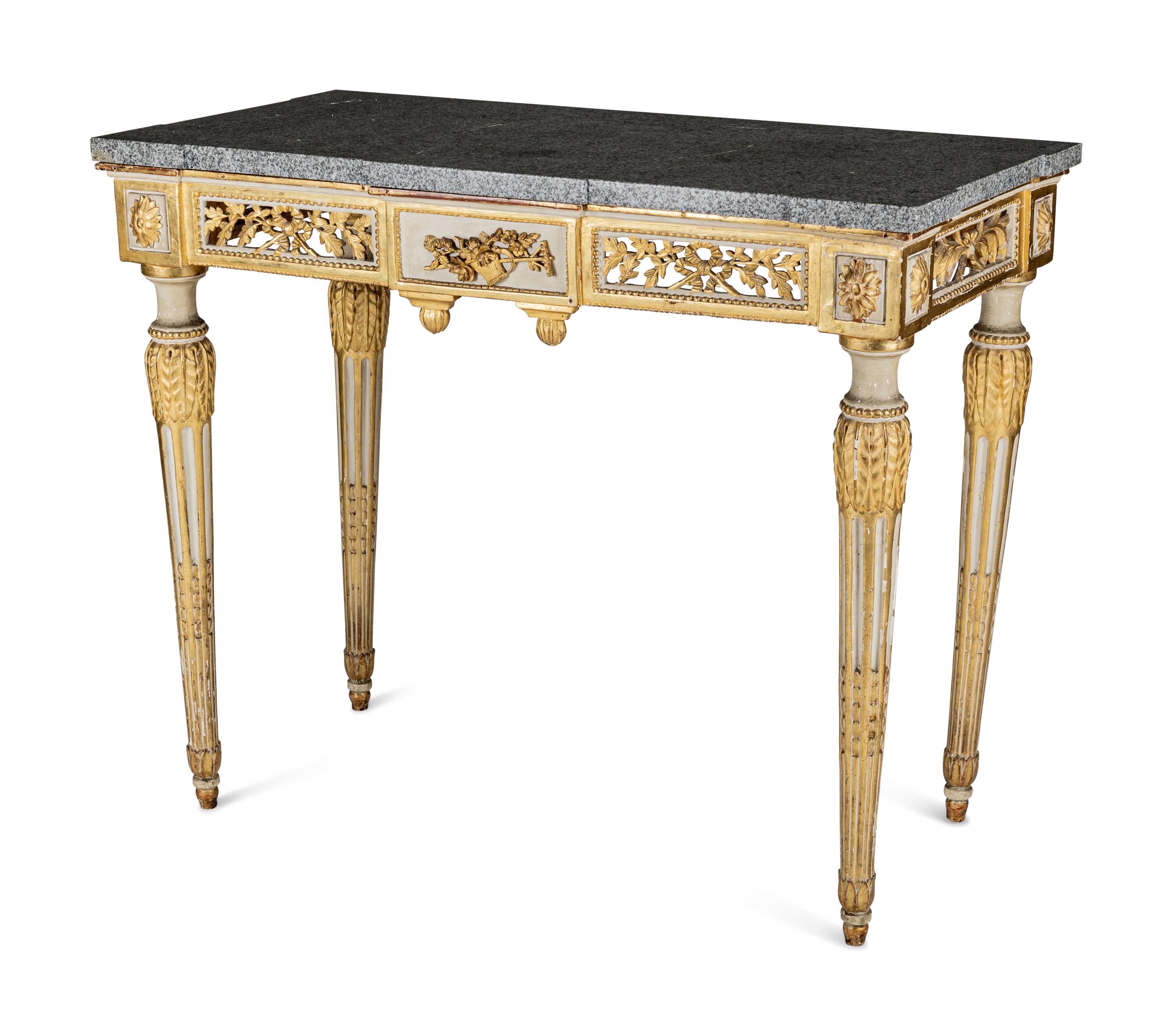 A Pair of North European Neoclassical Gilt and Cream-Painted Console Tables