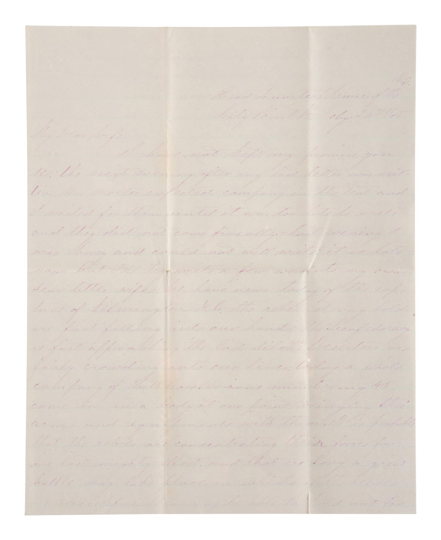 [CIVIL WAR]. War-date letters of Corporal Edwin J. Barden, 7th Regiment Connecticut Volunteer Infantry, combat soldier and later clerk at Headquarters Department of the South, Headquarters X Corps, and Headquarters US Army, Office of Chief Commissary.