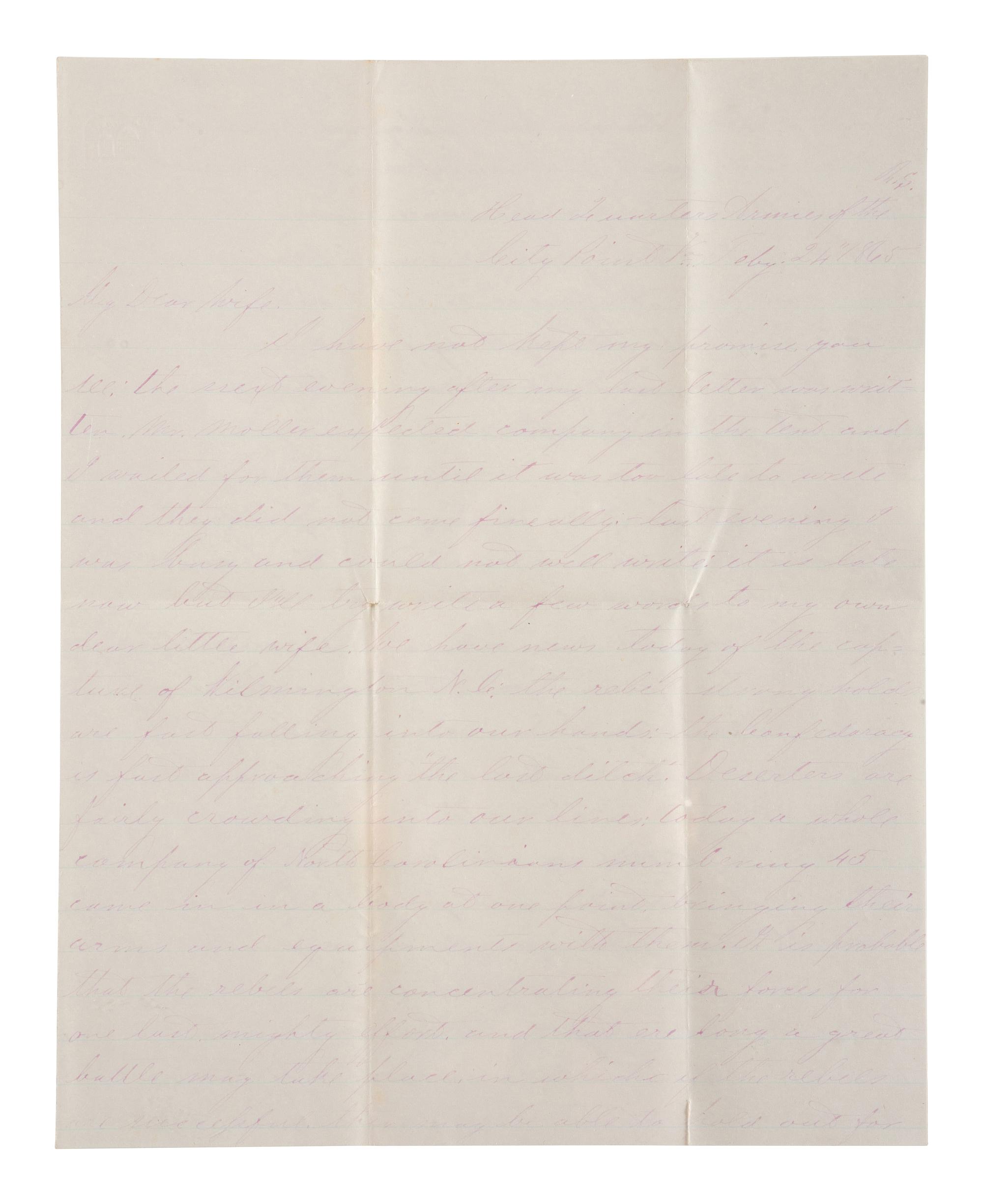 [CIVIL WAR]. War-date letters of Corporal Edwin J. Barden, 7th Regiment Connecticut Volunteer Infantry, combat soldier and later clerk at Headquarters Department of the South, Headquarters X Corps, and Headquarters US Army, Office of Chief Commissary.