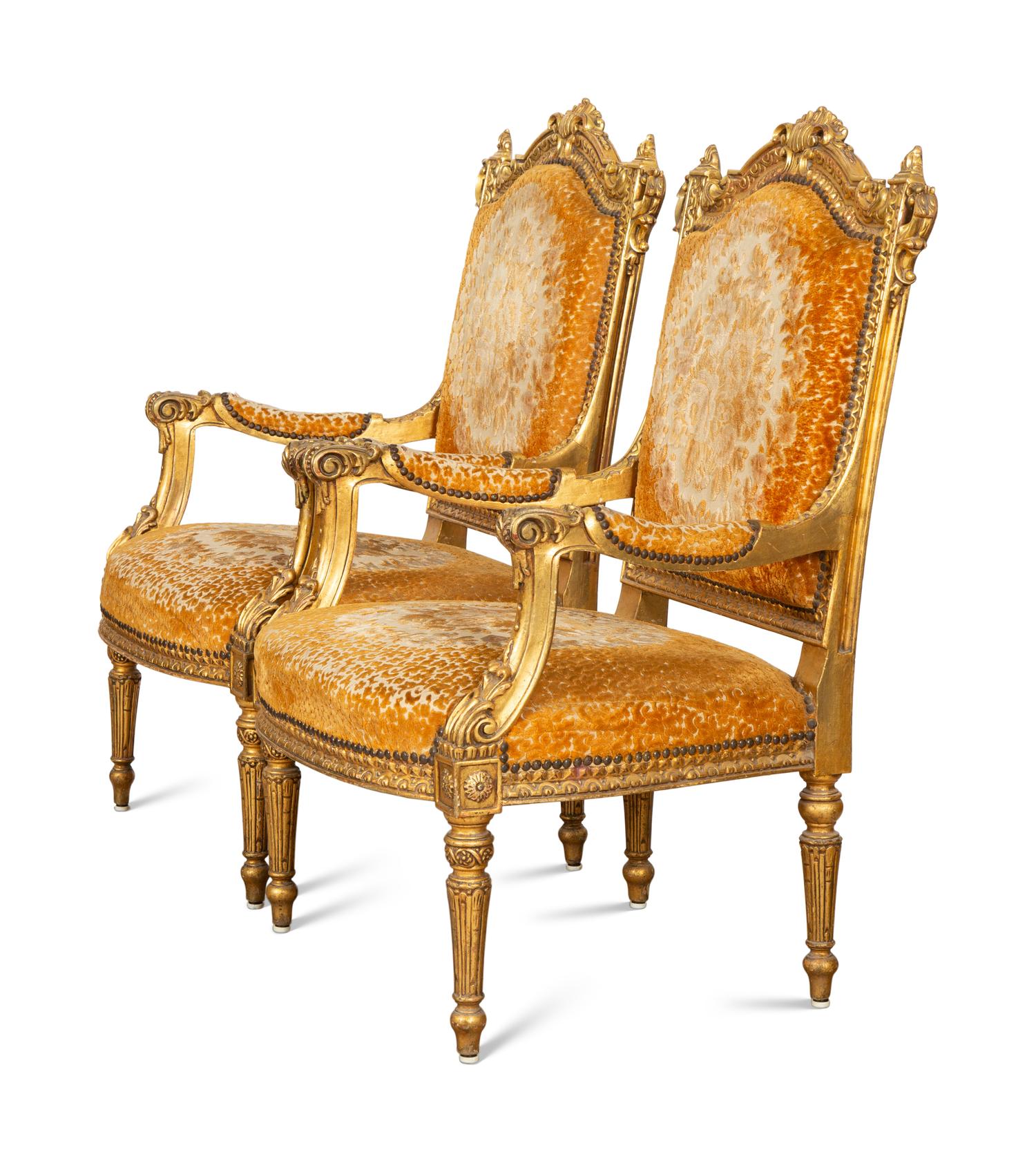 A Pair of Louis XVI Style Giltwood Fauteuils a la Reine