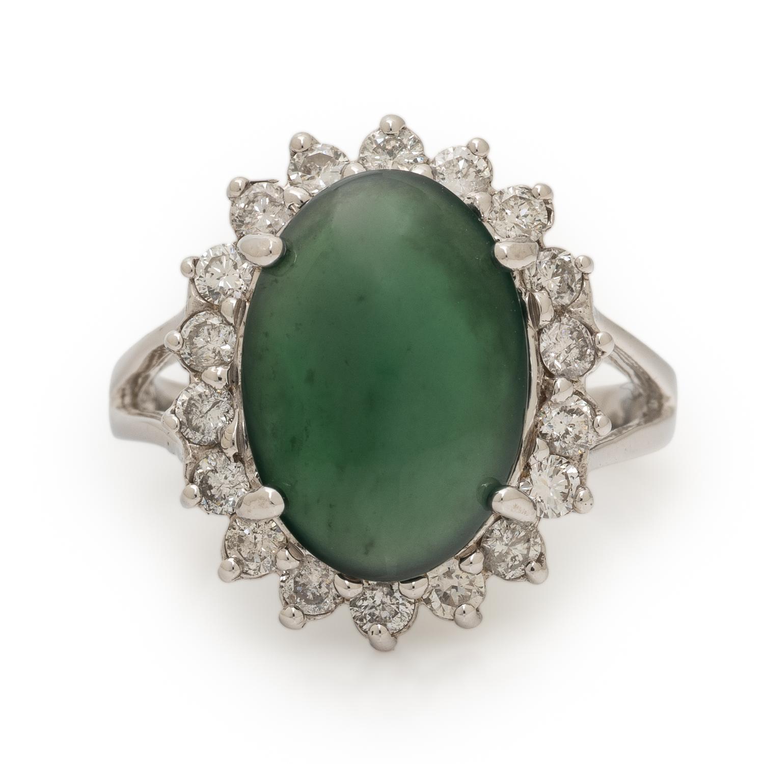 Jade, Diamond, and White Gold Ring