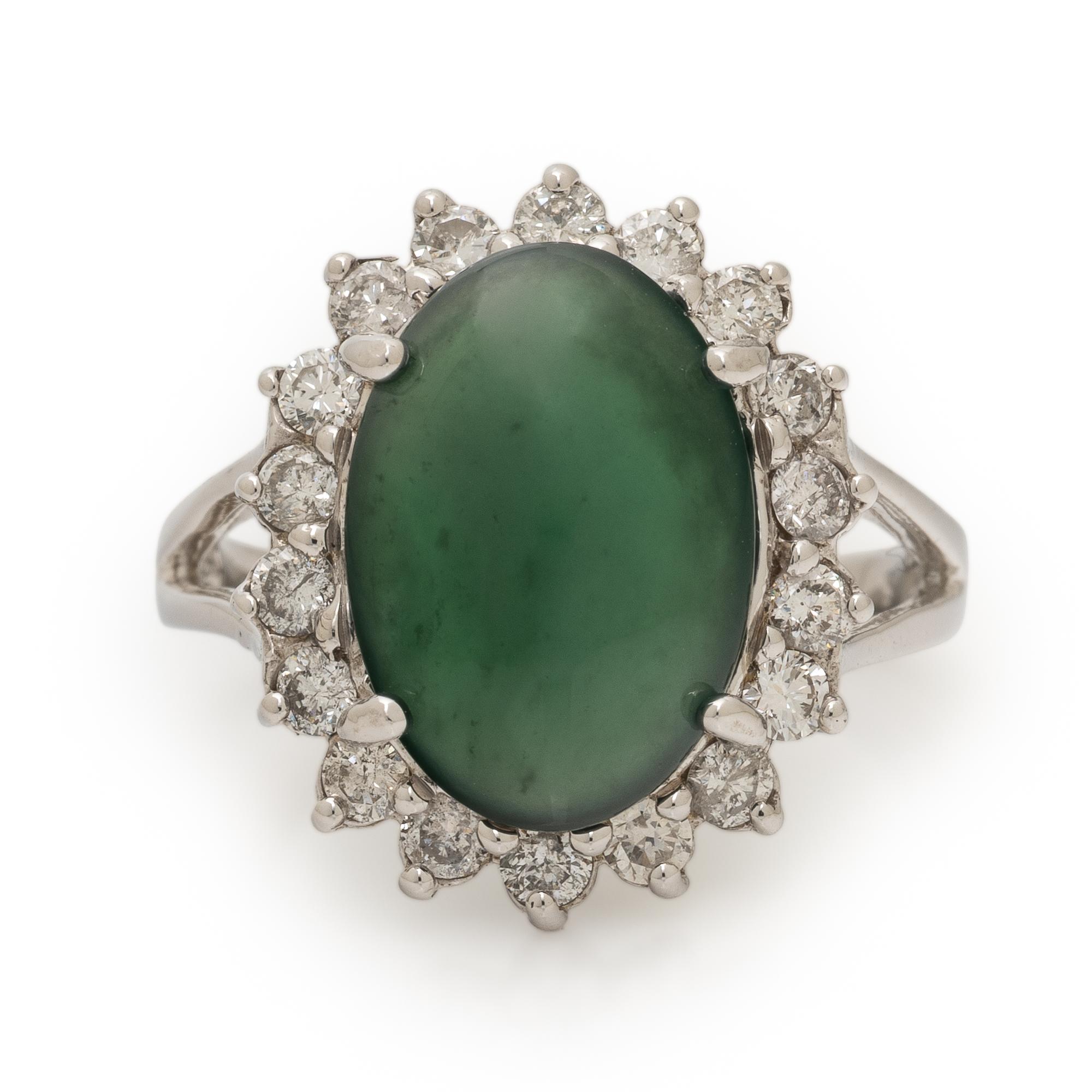 Jade, Diamond, and White Gold Ring