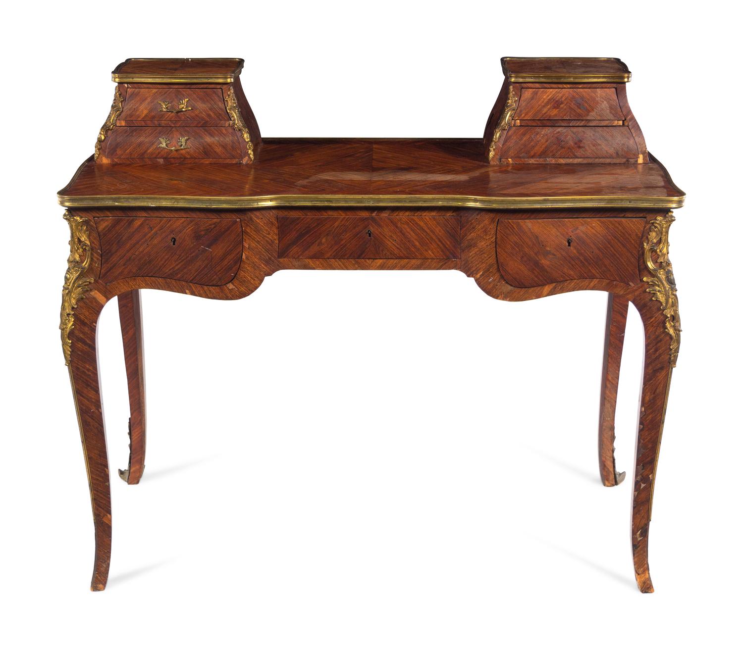 A Louis XV Style Gilt Bronze Mounted Kingwood Bureau à Gradin