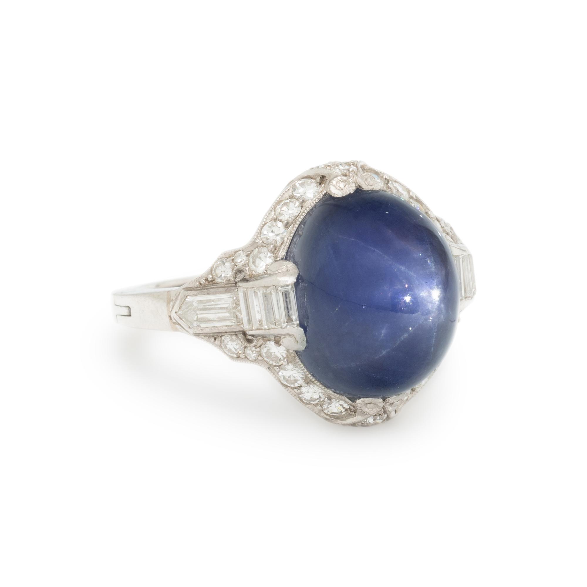 ART DECO, STAR SAPPHIRE AND DIAMOND RING