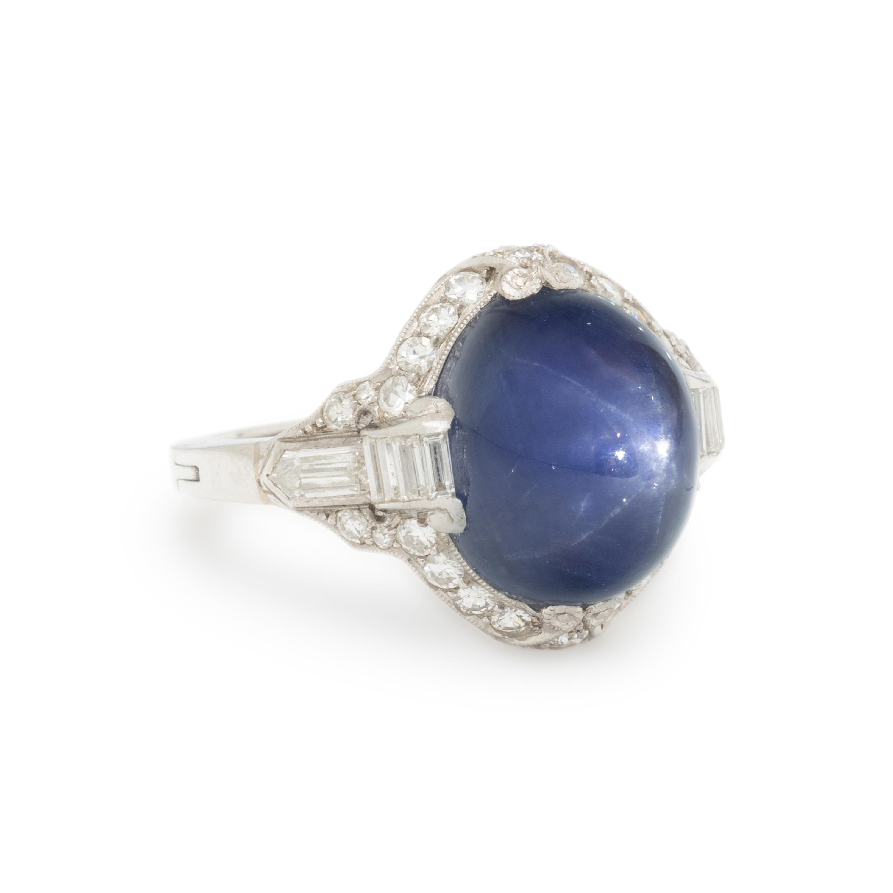 ART DECO, STAR SAPPHIRE AND DIAMOND RING