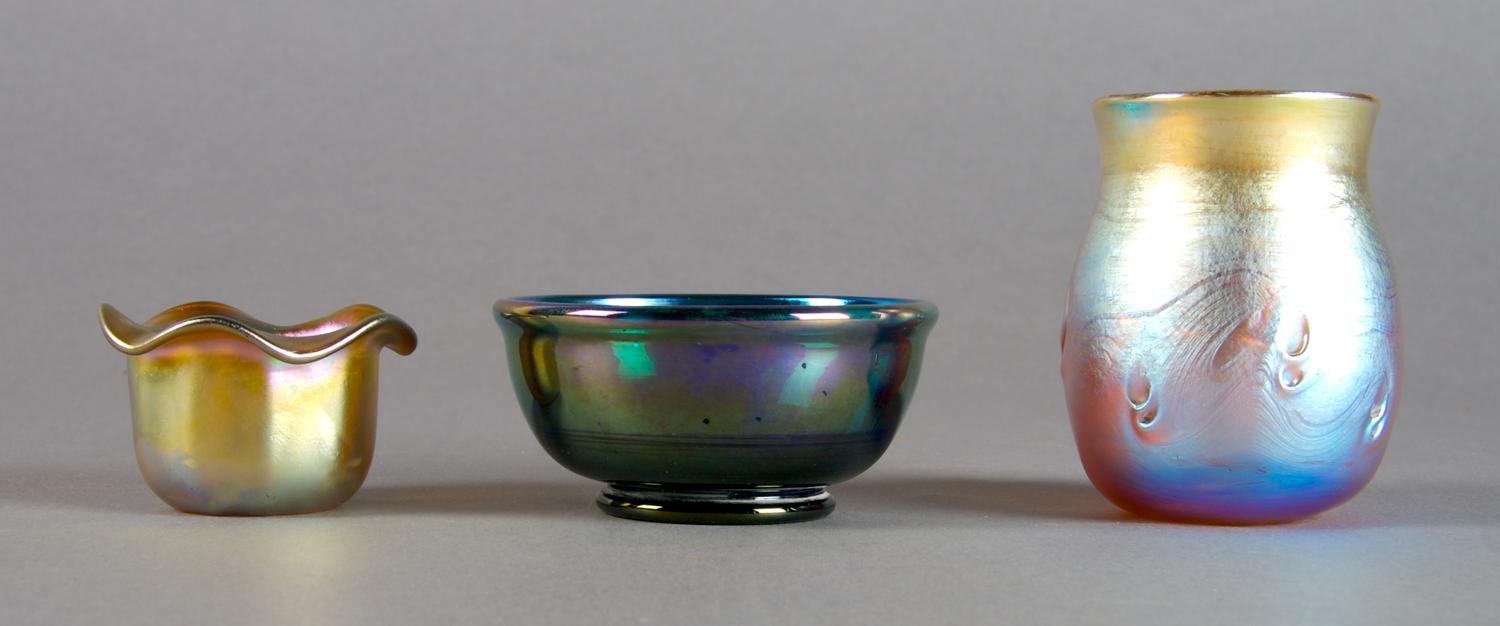 A Tiffany Favrile Glass Salt, Height of tallest 2 1/4 inches.