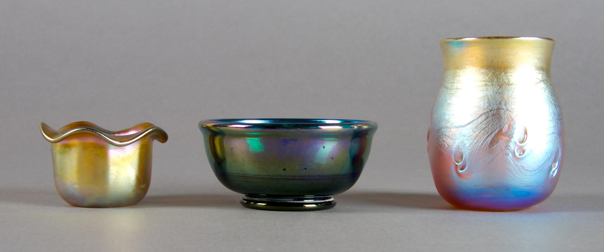 A Tiffany Favrile Glass Salt, Height of tallest 2 1/4 inches.