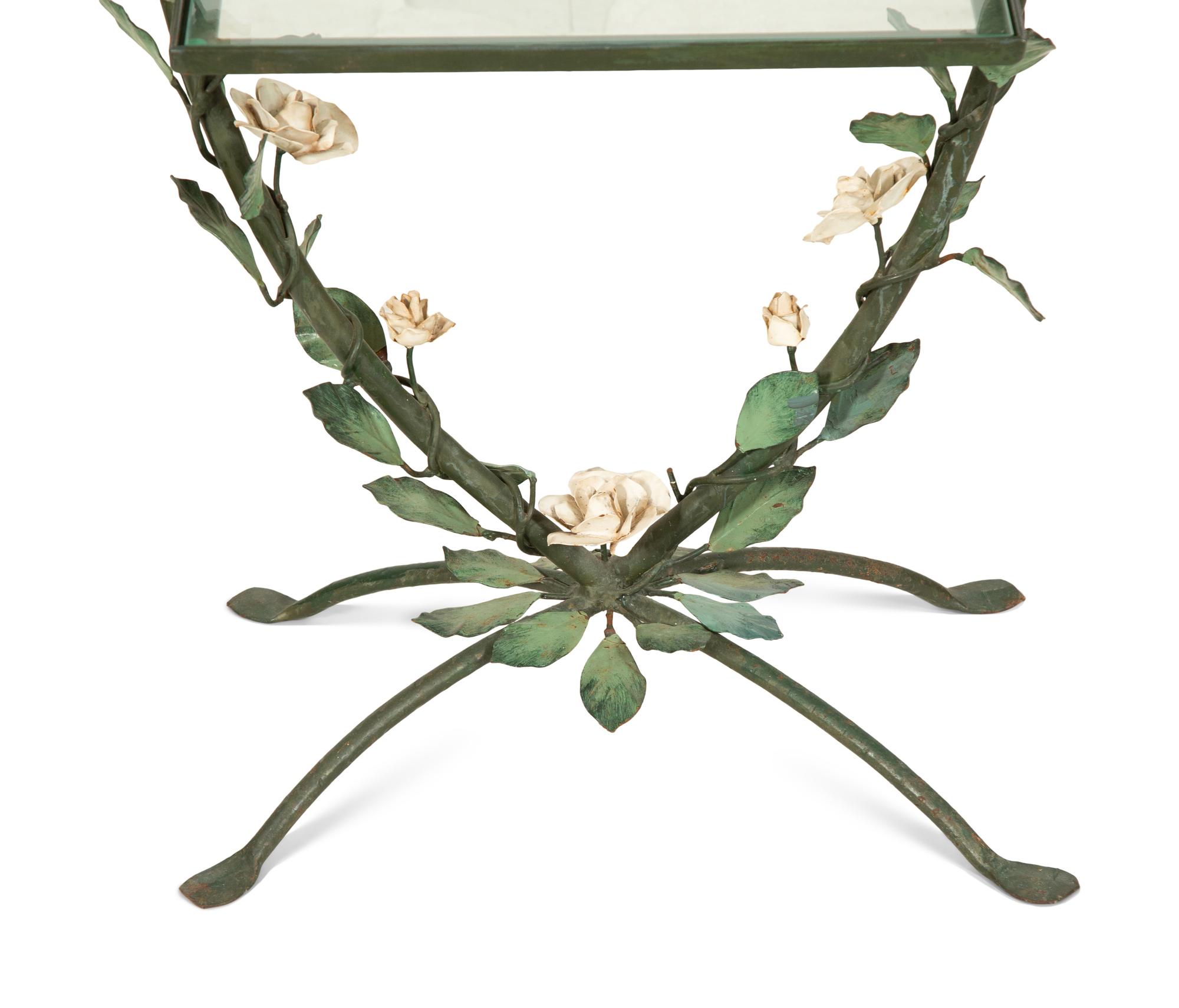 A Tole Peinte Two-Tiered Glass Accent Table