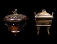 Two Chinese Bronze Incense Burners and Covers
