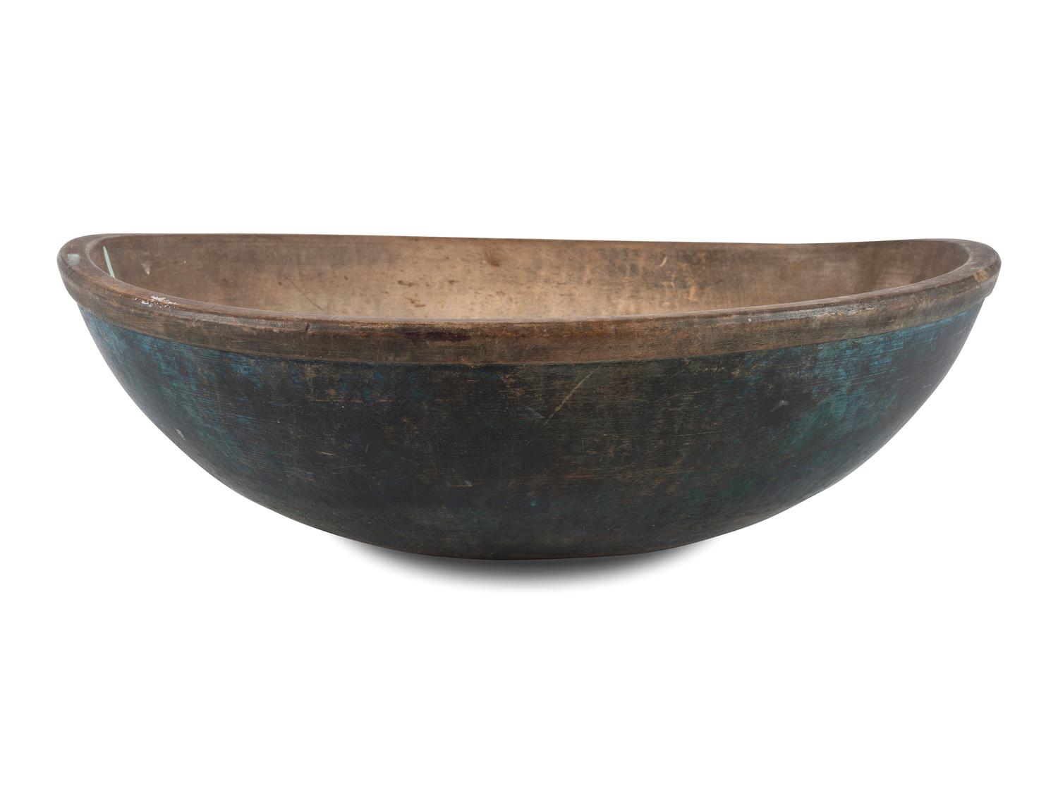 A Turned Wood Bowl in Blue Paint