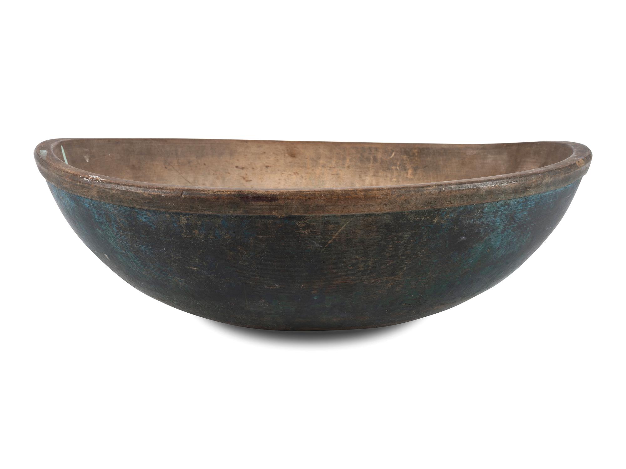 A Turned Wood Bowl in Blue Paint