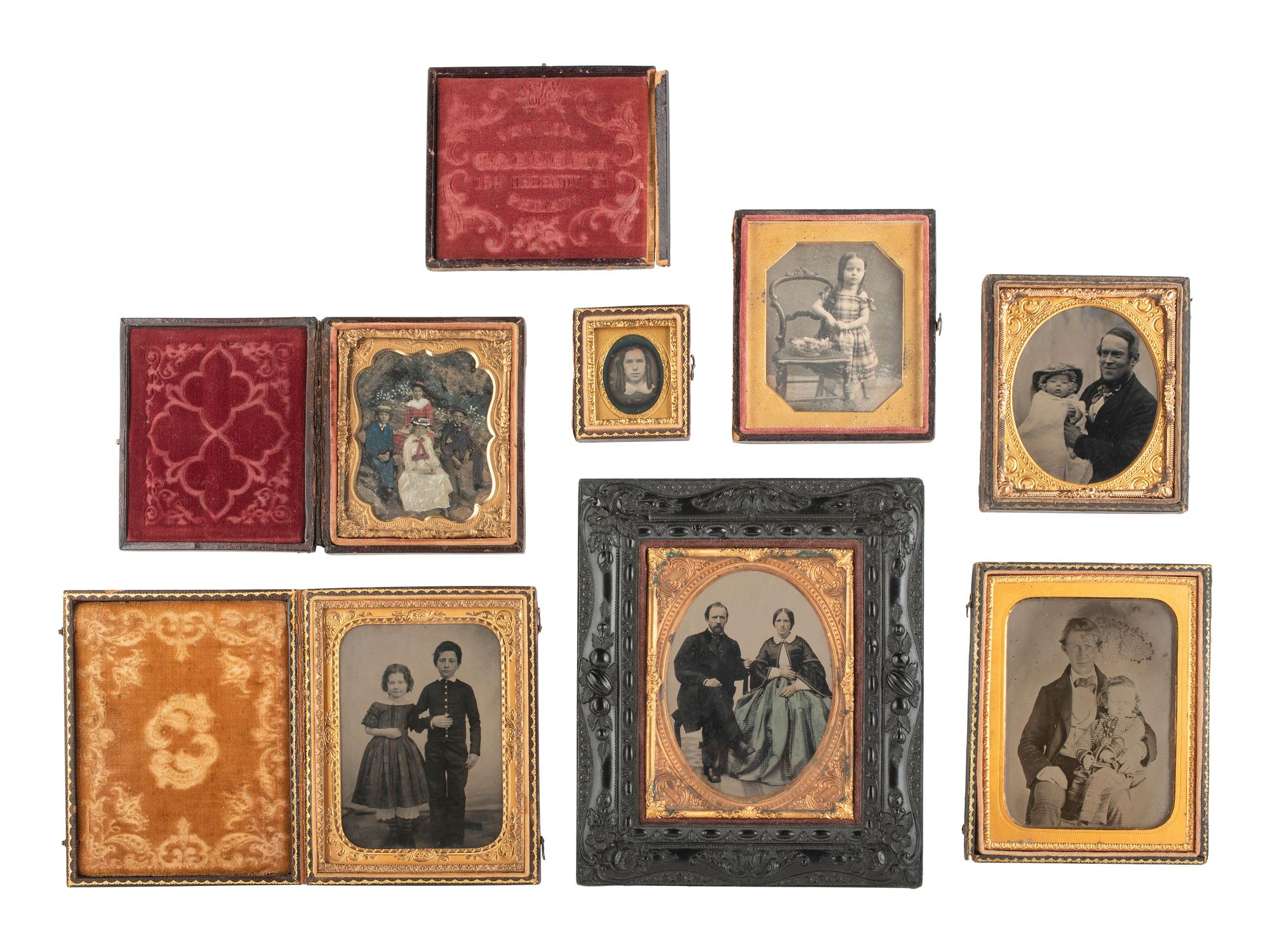 [EARLY PHOTOGRAPHY]. 14 cased images of varying subjects, incl. daguerreotypes of confident gents.