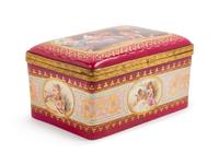 A Vienna Gilt Metal Mounted, Painted and Parcel Gilt Porcelain Table Casket