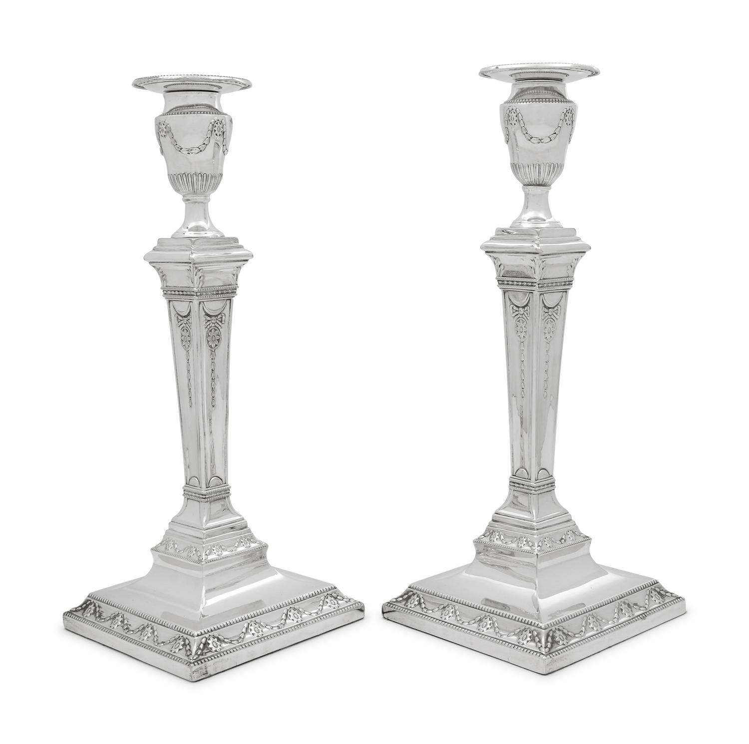 A Pair of English Silver-Plate Candlesticks