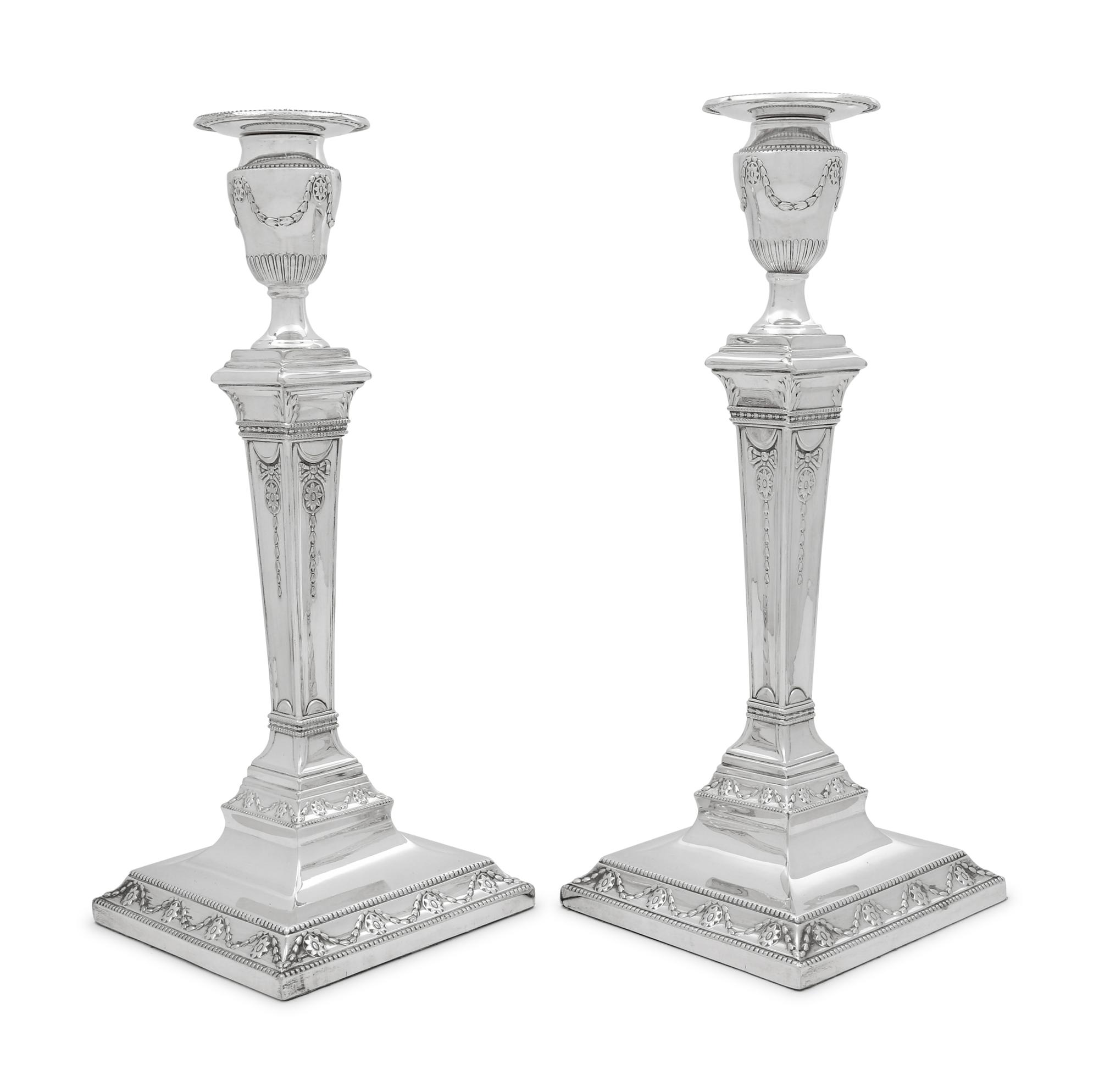 A Pair of English Silver-Plate Candlesticks