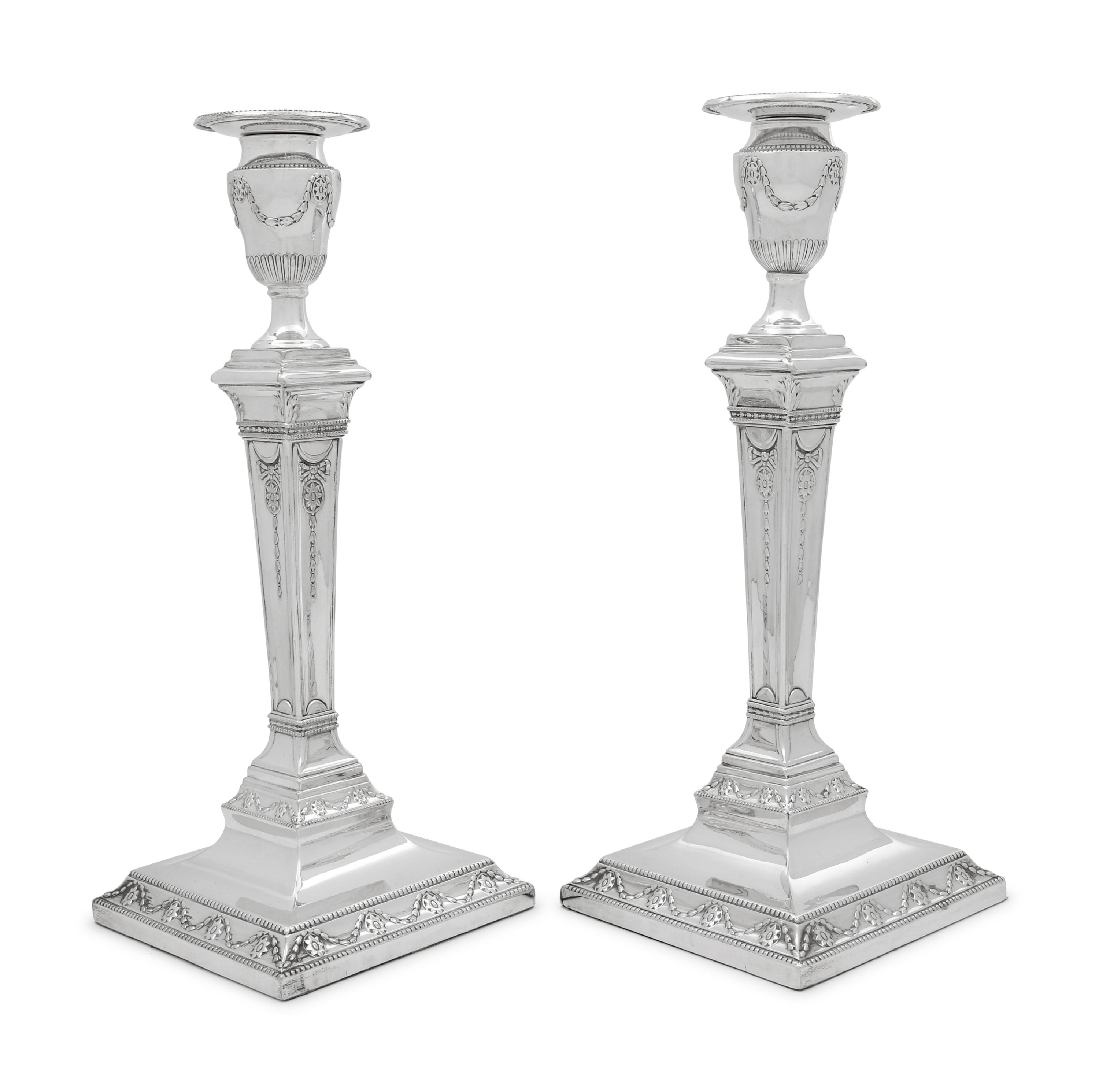 A Pair of English Silver-Plate Candlesticks