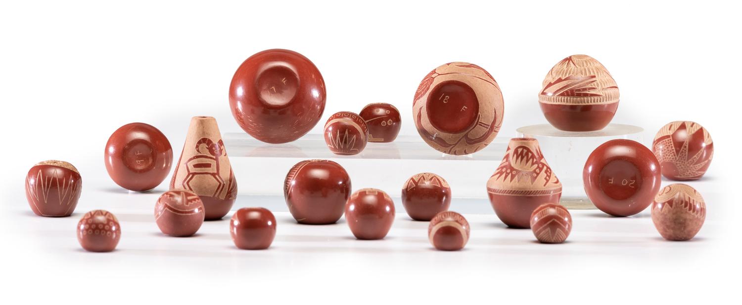 Collection of Miniature Sgraffito Redware Seed Jars Lot is located and will ship from Cincinnati, Ohio.