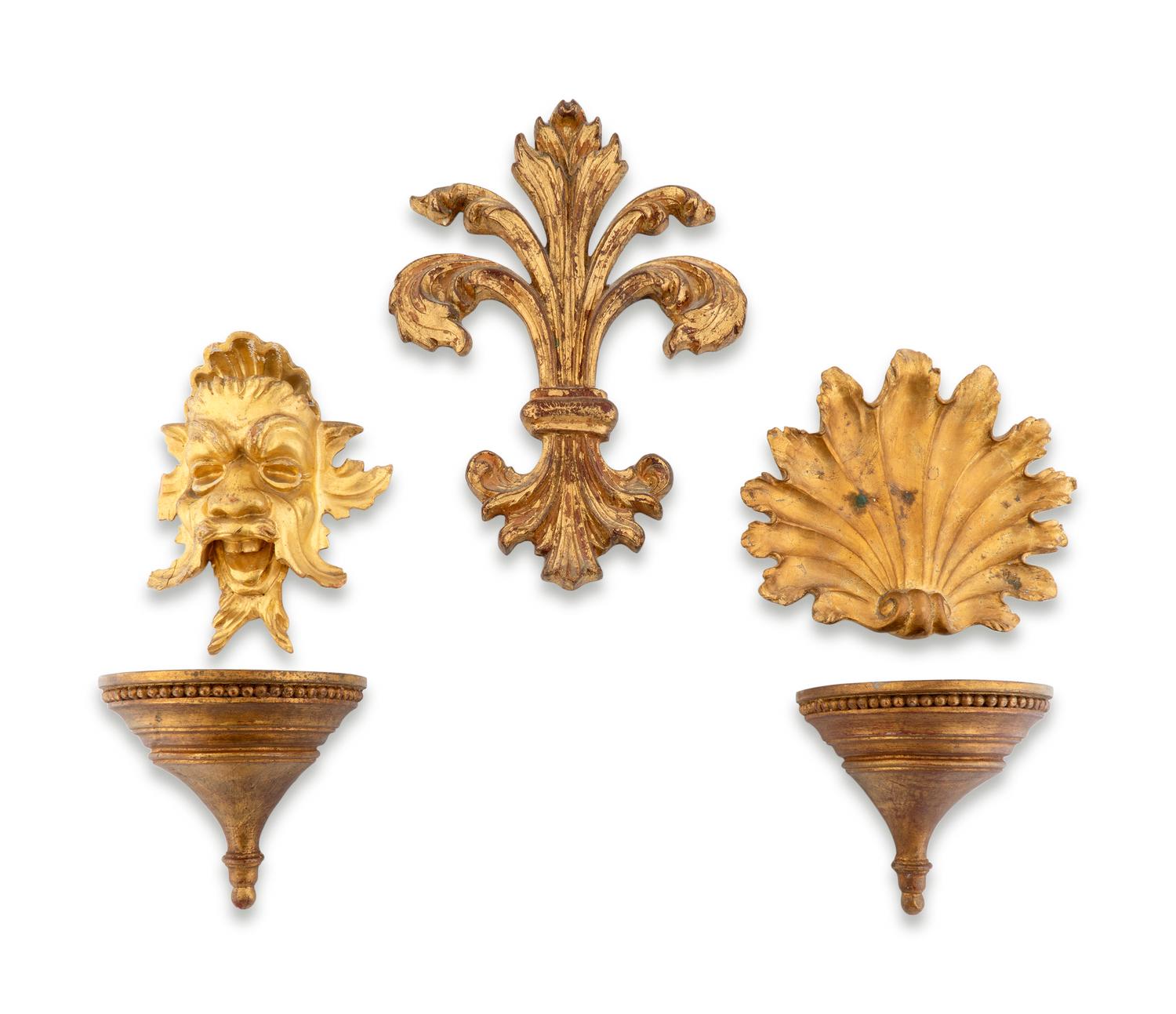 A Group of Five Carved Gilt Wood and Compostion Items — 19TH/20TH CENTURY