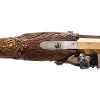 Contemporary Cased Pair of Flintlock Pistols in the Style of Leopold Becher by John B. Derrick (American, b.1936)