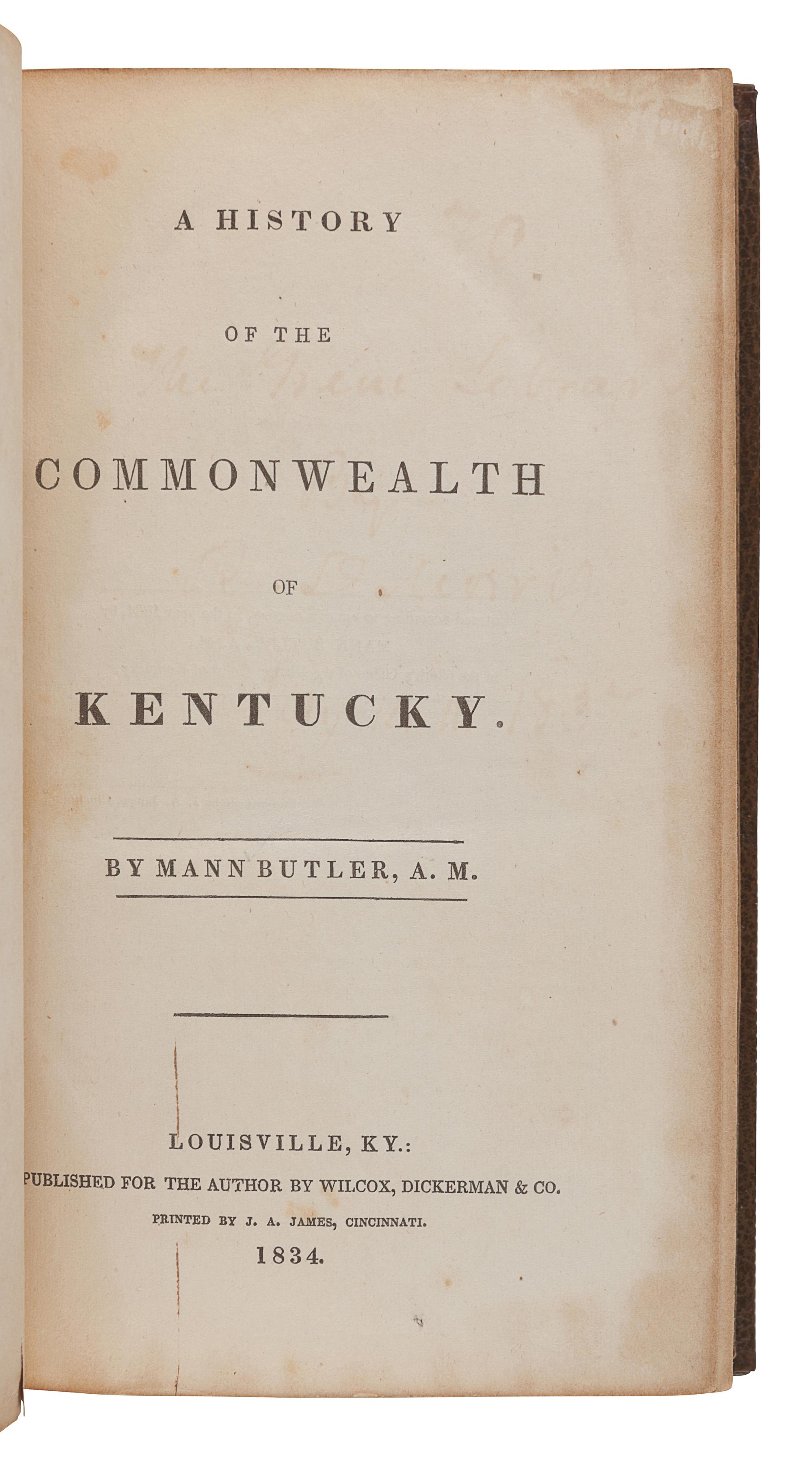 FILSON, John (ca 1747-1788). Histoire de Kentucke, Nouvelle Colonie a l'oueste de la Virginie. Paris: Chez Buisson, 1785.