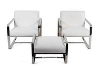 A Pair of Mitchell Gold Chromed Armchairs and Ottoman — 21ST CENTURY