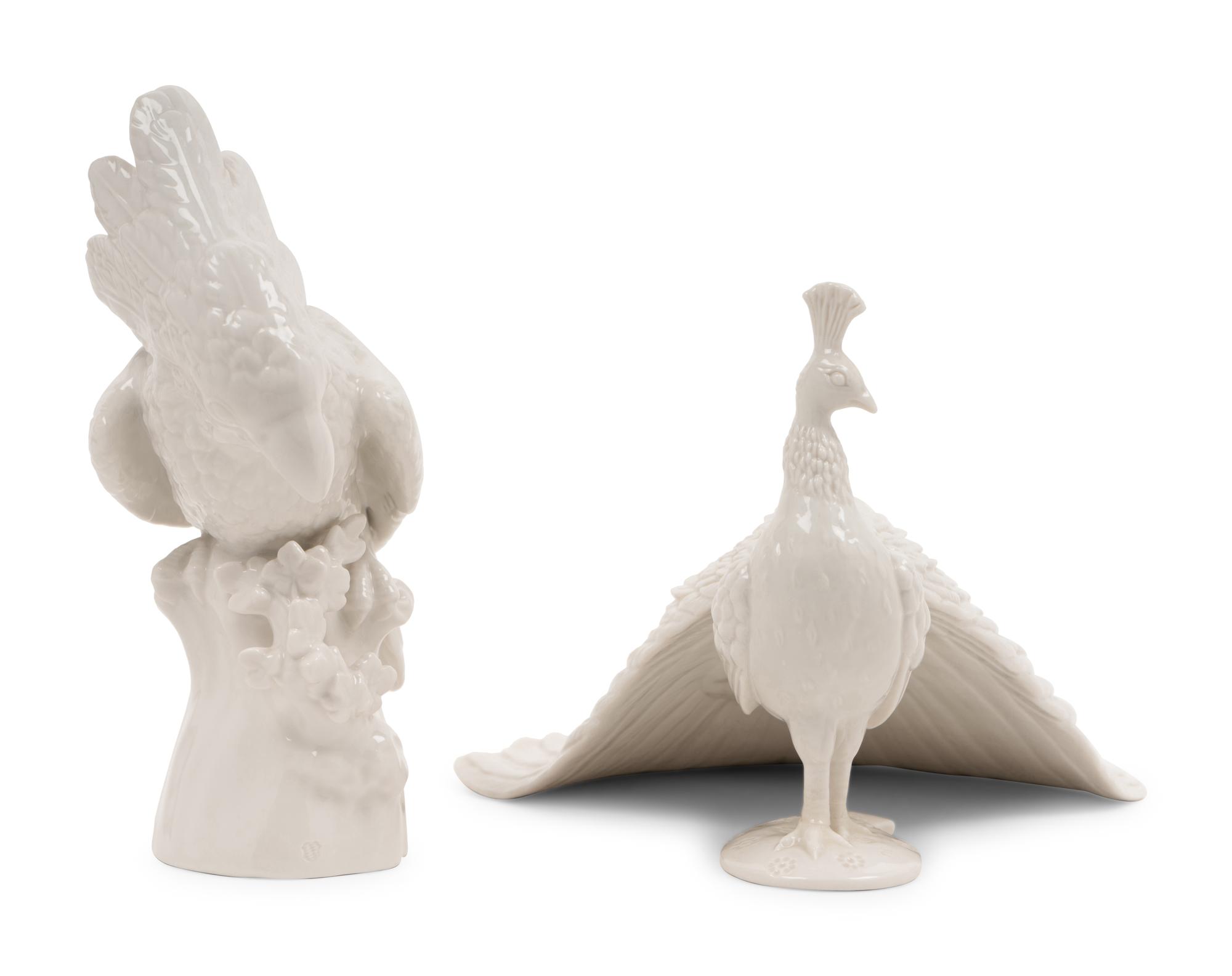 A Nymphenburg Porcelain Parrot and Peacock