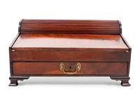 A George III Tambour Top Brass Mounted Mahogany Writing Slope and Stationary Box