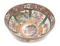 A Chinese Export Rose Medallion Porcelain Punchbowl Diameter 14 inches. — 20TH CENTURY