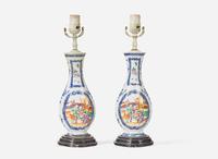 A pair of Chinese Export porcelain vases fitted as lamps, 18th century and later