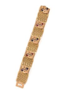RETRO, YELLOW GOLD, RUBY AND SAPPHIRE BRACELET