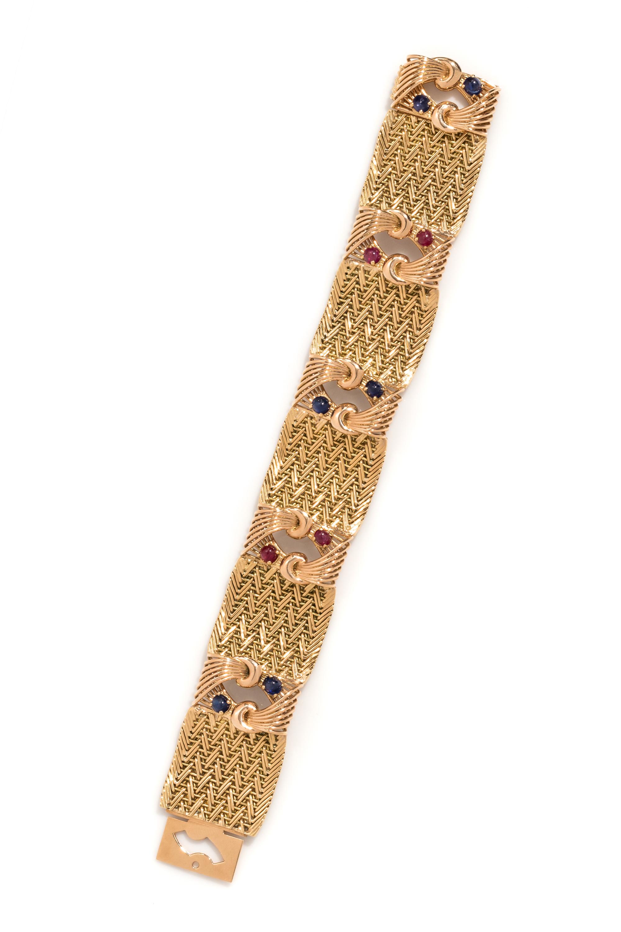 RETRO, YELLOW GOLD, RUBY AND SAPPHIRE BRACELET