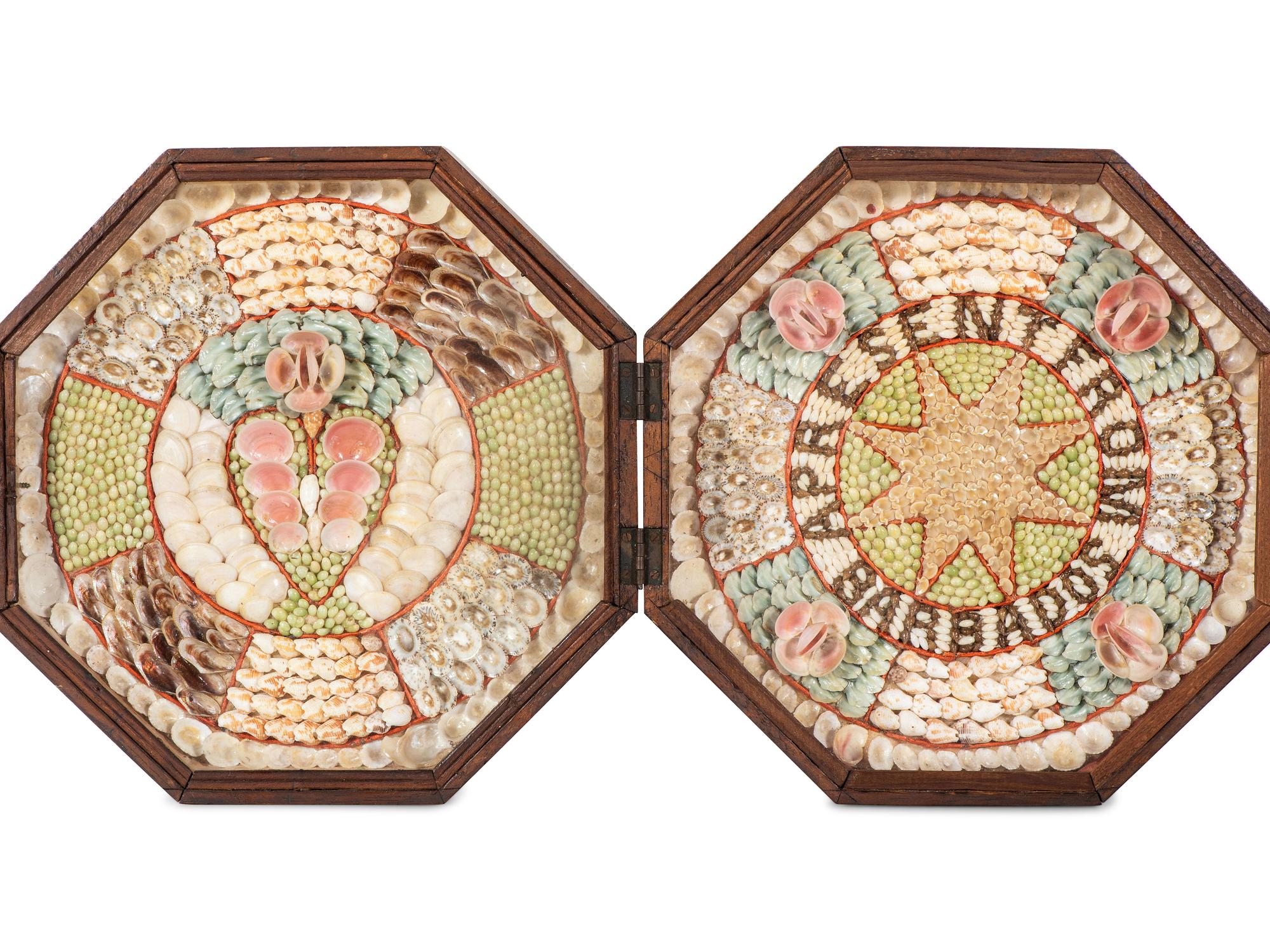 A Shellwork Heart and Sunburst Double Sailor's Valentine