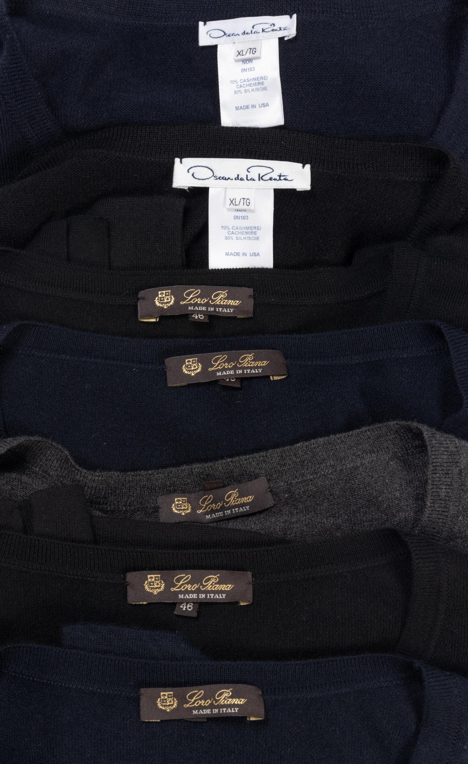 Eight Designer Tops: Five Loro Piana, Two Oscar de la Renta, and One Caroline Herrera
