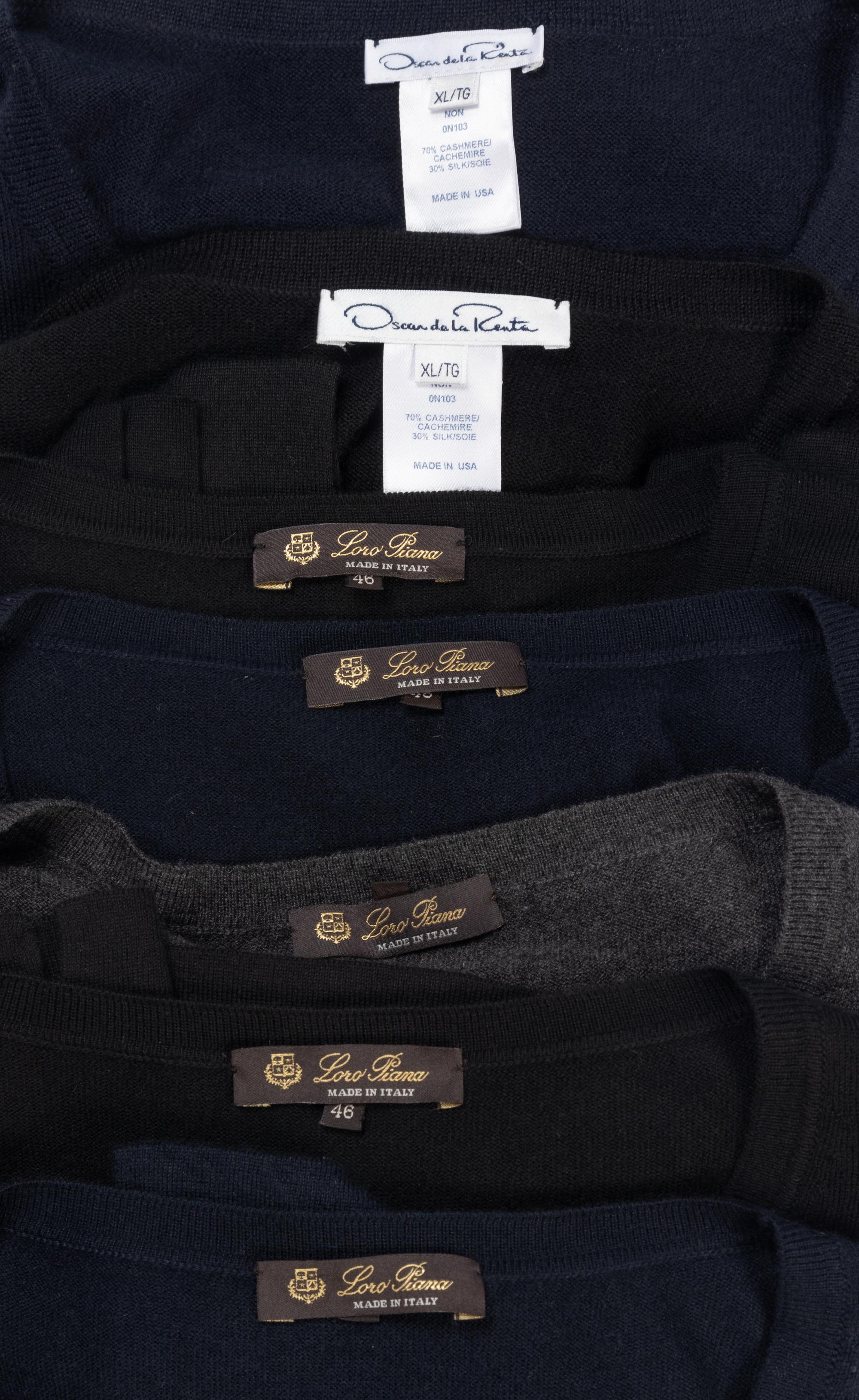 Eight Designer Tops: Five Loro Piana, Two Oscar de la Renta, and One Caroline Herrera