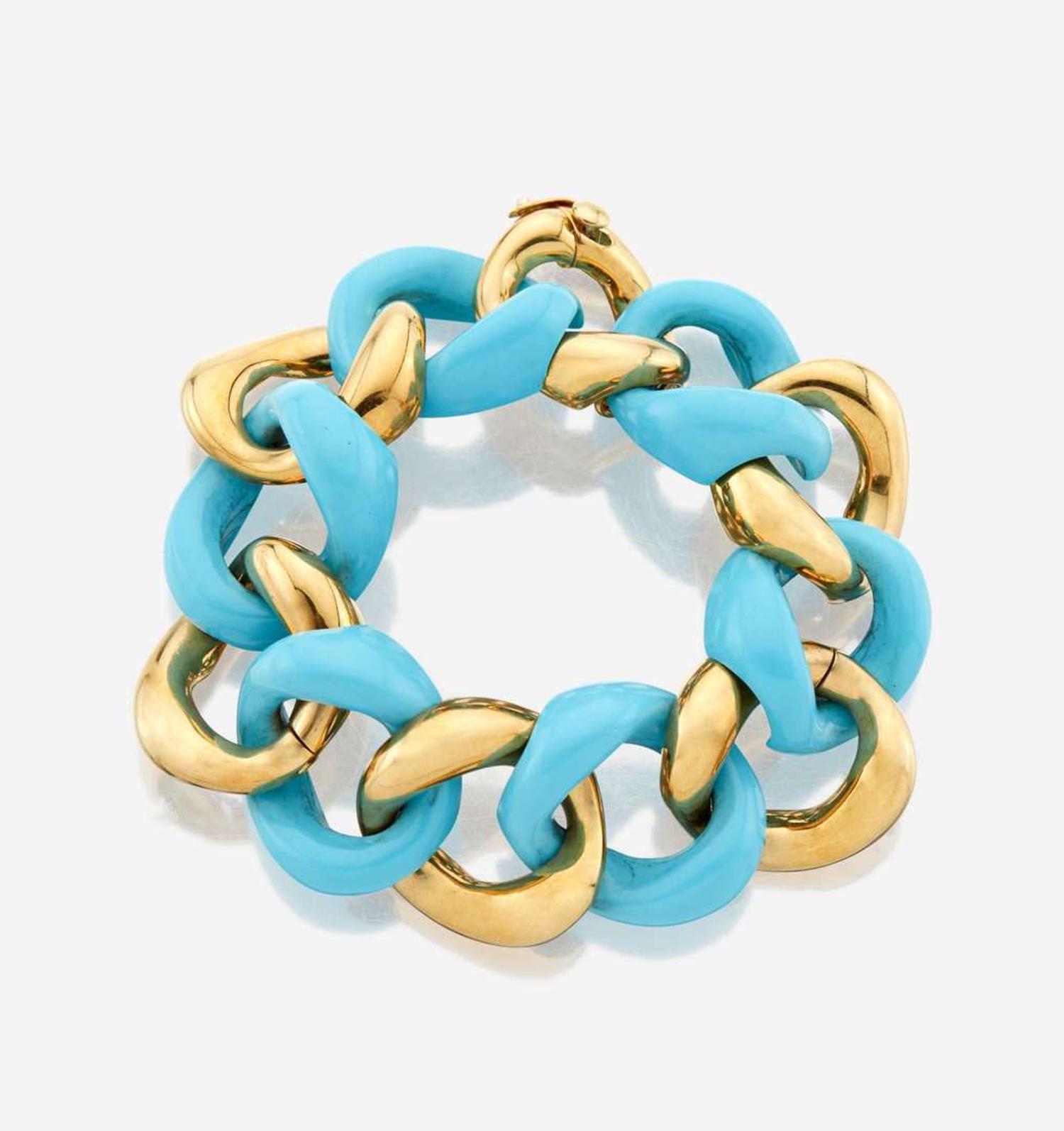 A gold and turquoise bracelet, Seaman Schepps Classic Large Link