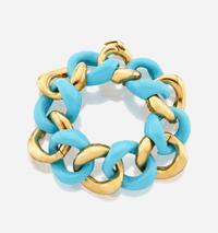A gold and turquoise bracelet, Seaman Schepps Classic Large Link